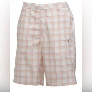 EUC PUMA Youth Boys White Orange Pink Plaid Golf Shorts - Size Large